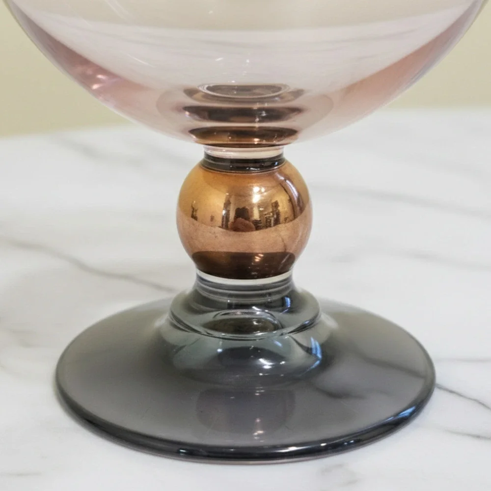 Vintage MCM Blush & Smoke Art Deco Glass Cocktail Coupes – Set of 2